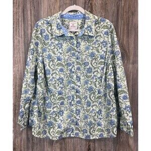 Appleseeds Shirt Women's‎ Plus 18W Green/Blue Paisley Button Down Blouse Office